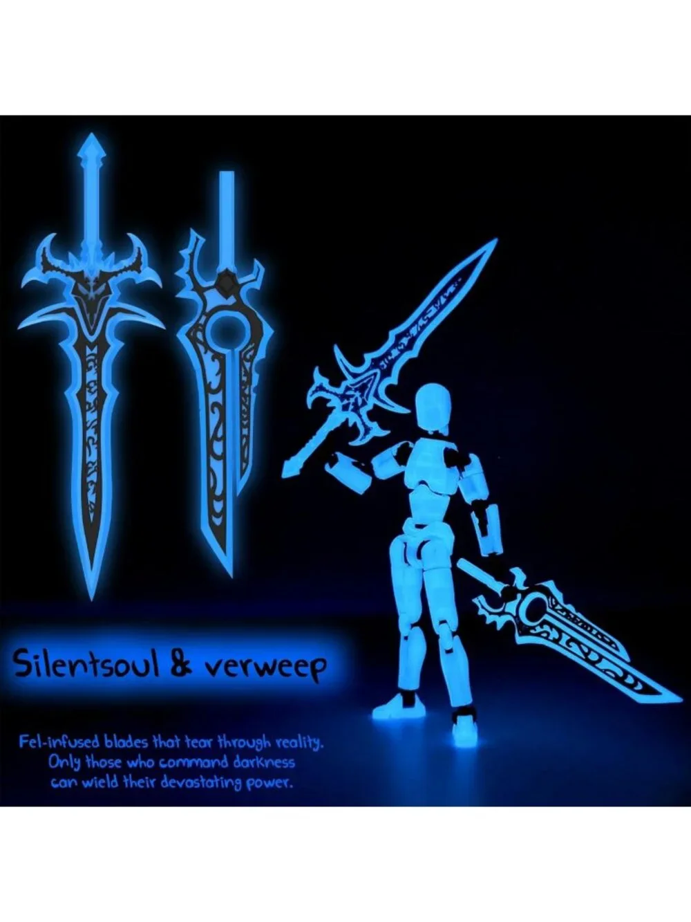 6-Pack Glowing 3D Printed Action Figures Set with Weapons - Colorful